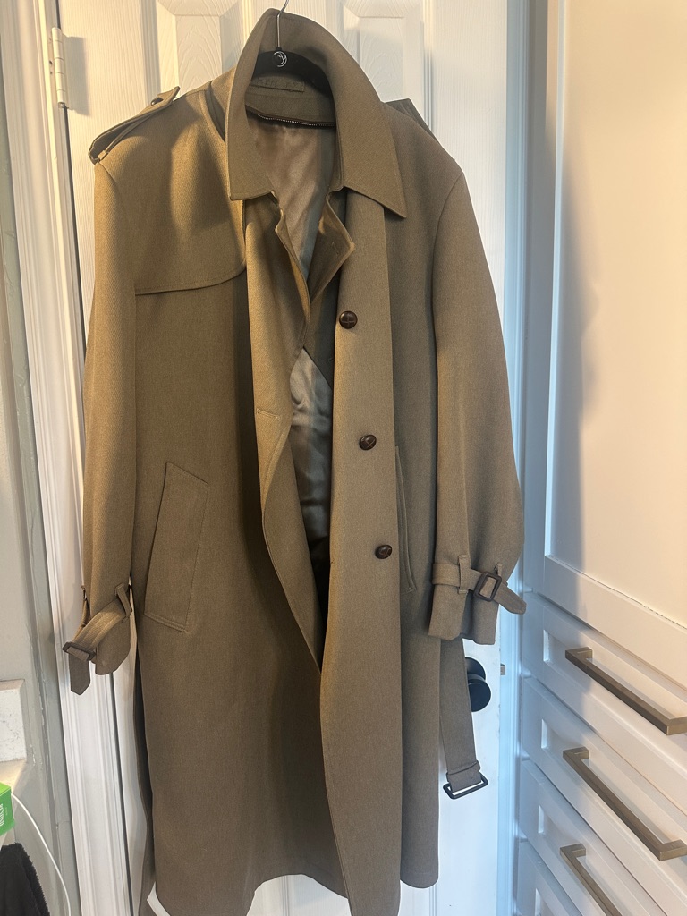 Men's Olive Trench Coat - Classic Long Overcoat Sz 44r